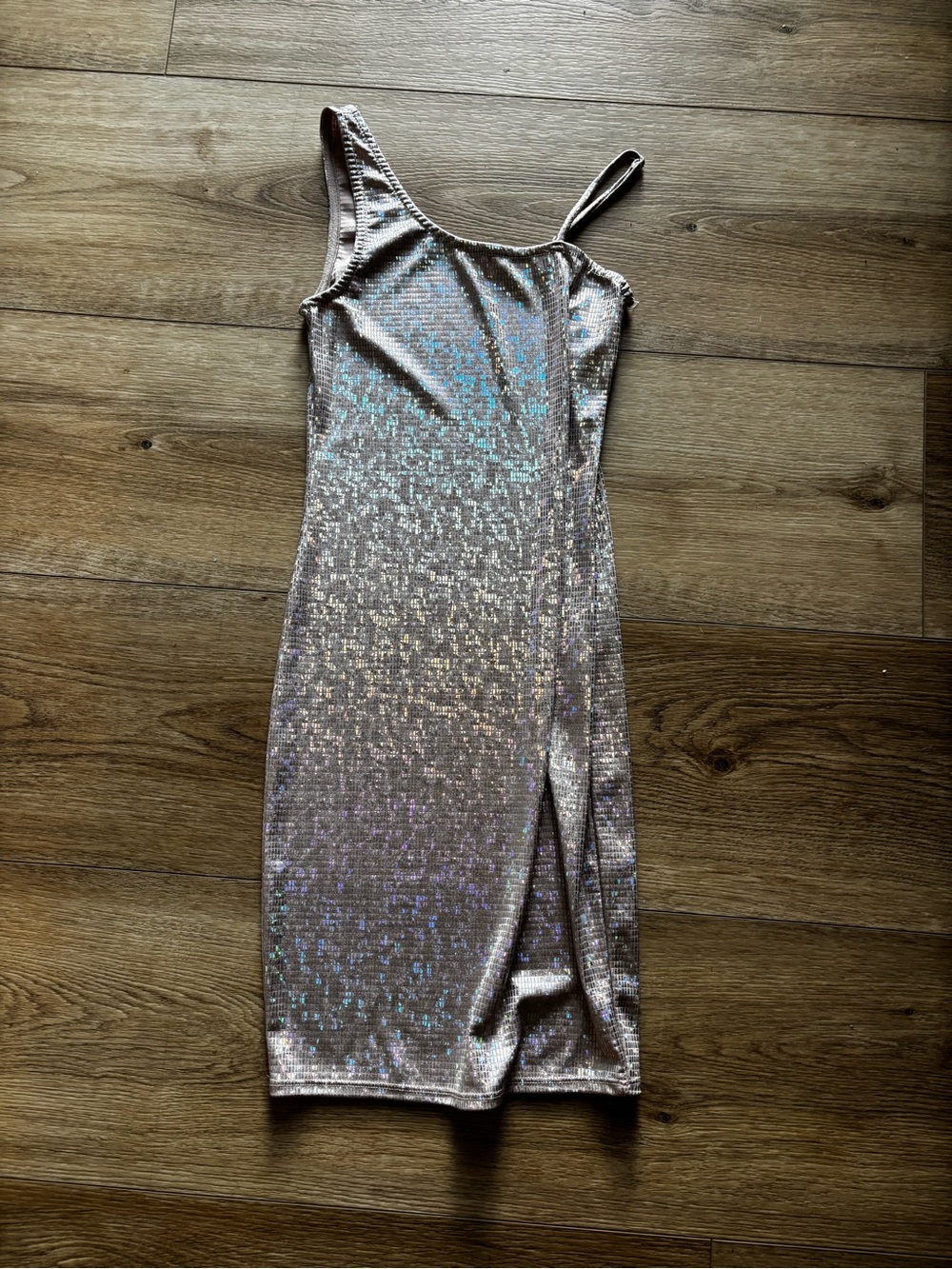 Black Bead Iridescent One-Shoulder Sequin Midi Dress - Rose Glow